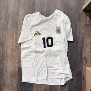 Adidas White Messi Tee with Gold and Black Details